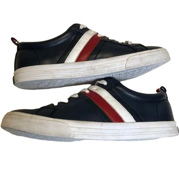 Y2K TOMMY HILFIGER SNEAKERS 8.5 BLUE w/ RED WHITE STRIPE STY No TWLIREAL LACE UP - Picture 4 of 6